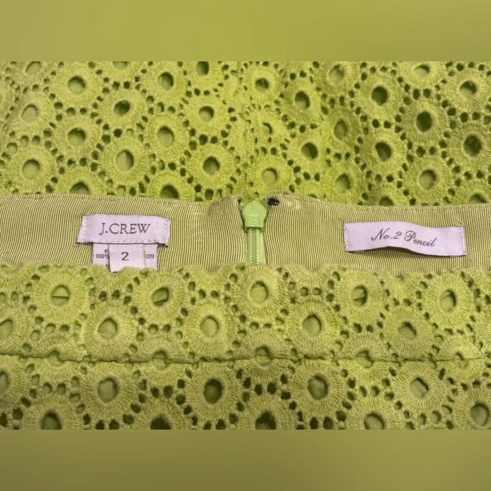 J.Crew No. 2‎ Eyelet Pencil Skirt Neon Lime / Citron Green - Sz 2